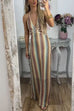 Margovil Halter V Neck Backless Color Block Crochet Maxi Dress