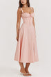 Margovil Drawstring Neck Slit Bustier Midi Cami Dress