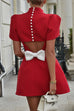 Margovil Mockneck Petal Sleeves Bow Knot Cut Out Mini Dress