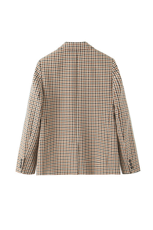 Margovil Notch Lapel Single Breasted Plaid Blazer