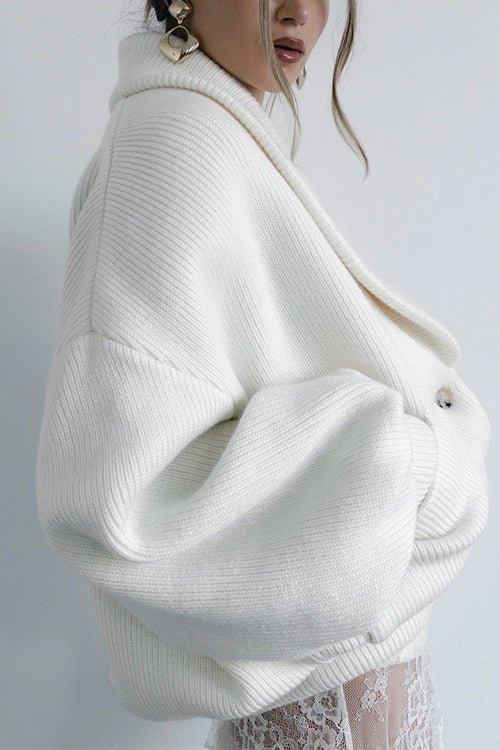 Collared Button Up Pocketed Knitted Bomber Jacket