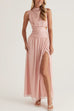 Mockneck Sleeveless Cut Out Waist Slit Maxi Dress