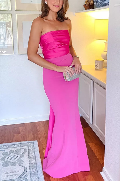 Elegant Strapless Tube Patchwork Maxi Party Dress