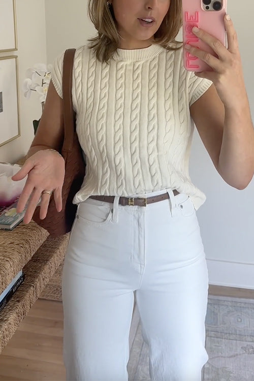 Margovil Crewneck Short Sleeves Cable Knit Sweater