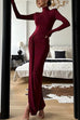 Margovil Turtleneck Ruched High Slit Maxi Party Dress