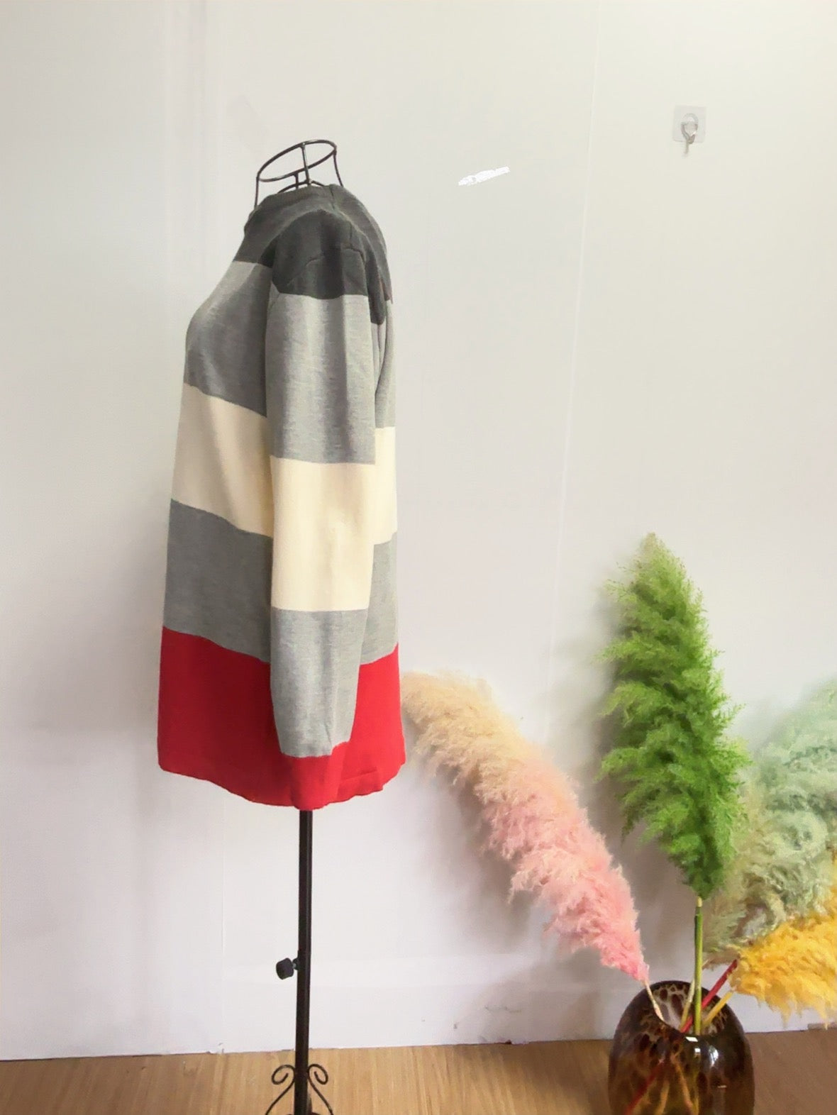 Margovil Color Block Pocket Casual Striped Sweater