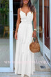 Margovil Buttons V Neck Sleeveless Tie Waist Maxi Swing Dress
