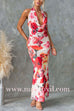 Cowl Neck Halter Open Back Floral Print Maxi Dress