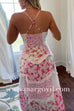 Margovil Spaghetti Strap V Neck Floral Print Ruffle Tiered Maxi Dress