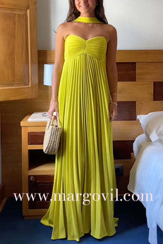 Margovil Strapless Back Lace-up Pleated Maxi Dress