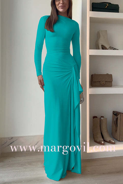 Long Sleeves Draped Slit Maxi Party Dress (7 Colors Available!)