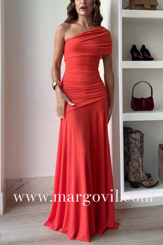 Off Shoulder Ruched Flare Maxi Dress