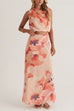 Cowl Neck Sleeveless Crop Top and Maxi Skirt Floral Print Set