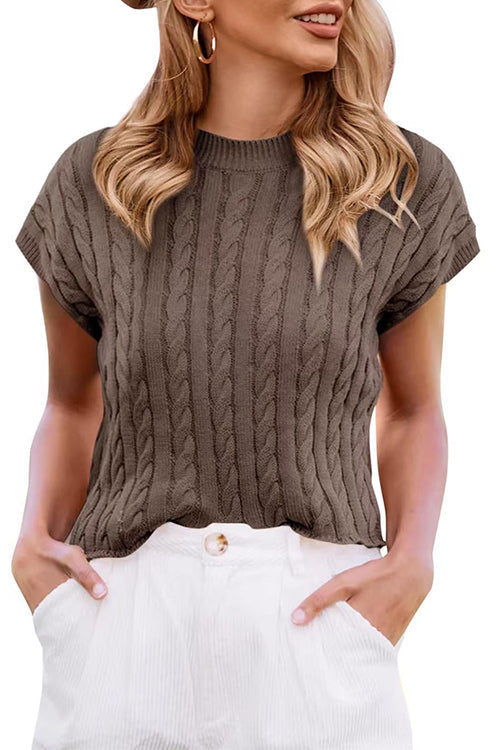 Margovil Crewneck Short Sleeves Cable Knit Sweater