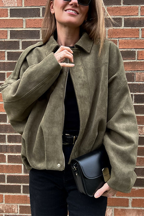 Margovil Lapel Zip Up Trendy Bomber Jacket