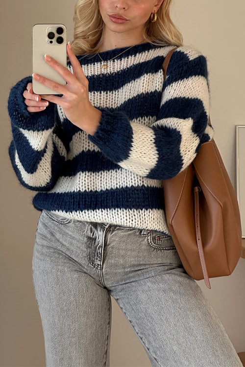 Margovil Drop Shoulder Striped Casual Pullover Sweater