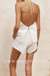 Margovil Halter V Neck Tie Bow Backless Top and Elastic Waist Shorts Set