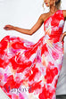 One Shoulder Sleeveless Print Asymmetric Maxi Pleated Dress