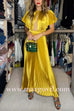 Flare Sleeves Waisted Cut Out Pleated Maxi Party Dress(in 2 Colors)