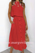 Margovil Sleeveless Crop Top and Button Down Skirt Cotton Linen Two Pieces