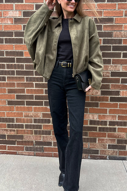 Margovil Lapel Zip Up Trendy Bomber Jacket