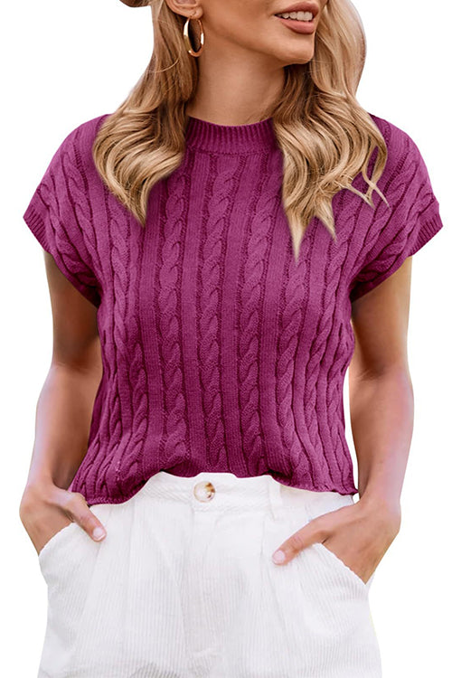 Margovil Crewneck Short Sleeves Cable Knit Sweater