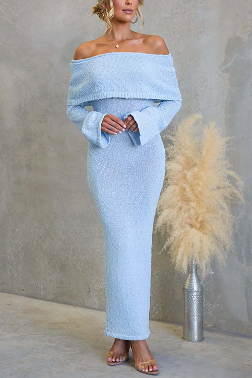 Margovil Off Shoulder Long Sleeves Bodycon Stretchy Maxi Dress