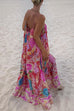 Margovil V Neck Spaghetti Strap Backless Floral Print Maxi Vacation Dress