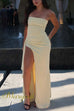 Margovil Strapless Tube Draped Slit Maxi Party Dress