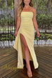 Margovil Strapless Tube Draped Slit Maxi Party Dress