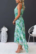 Margovil V Neck Waisted Cut Out Floral Pleated Maxi Dress