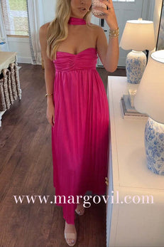 Margovil Strapless Back Lace-up Satin Pleated Maxi Party Dress