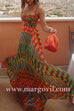 Spaghetti Strap Contrast Print Swing Maxi Vacation Dress