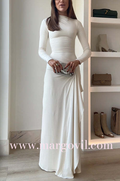 Long Sleeves Draped Slit Maxi Party Dress (7 Colors Available!)