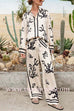 Margovil Long Sleeves Button Up Reef Print Satin Shirt