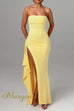 Margovil Strapless Tube Draped Slit Maxi Party Dress