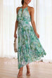 Margovil V Neck Waisted Cut Out Floral Pleated Maxi Dress
