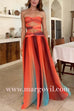 Strapless Twist Front Cut Out Colorful Mesh Maxi Dress