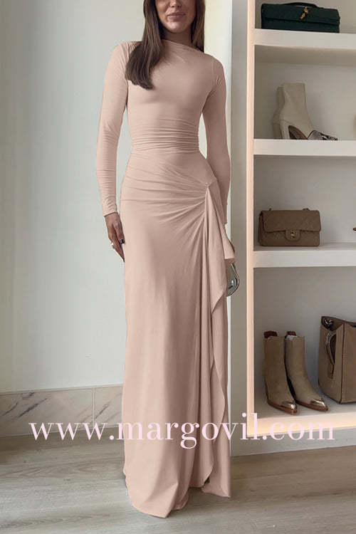 Long Sleeves Draped Slit Maxi Party Dress (7 Colors Available!)