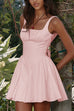 Margovil Square Neck Bow Knot Backless Mini Dress