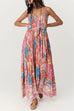 Margovil V Neck Spaghetti Strap Backless Floral Print Maxi Vacation Dress