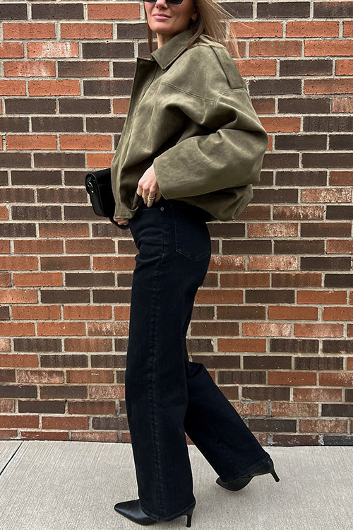Margovil Lapel Zip Up Trendy Bomber Jacket