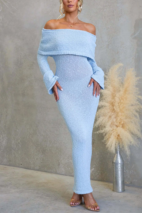 Margovil Off Shoulder Long Sleeves Bodycon Stretchy Maxi Dress