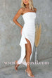 Margo Elegant Strapless Ruched Slit Maxi Dress