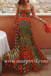 Spaghetti Strap Contrast Print Swing Maxi Vacation Dress