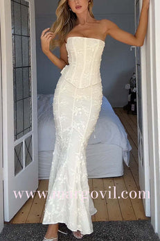 Margovil Embroidered Strapless Corset and Bodycon Maxi Mermaid Skirt Set