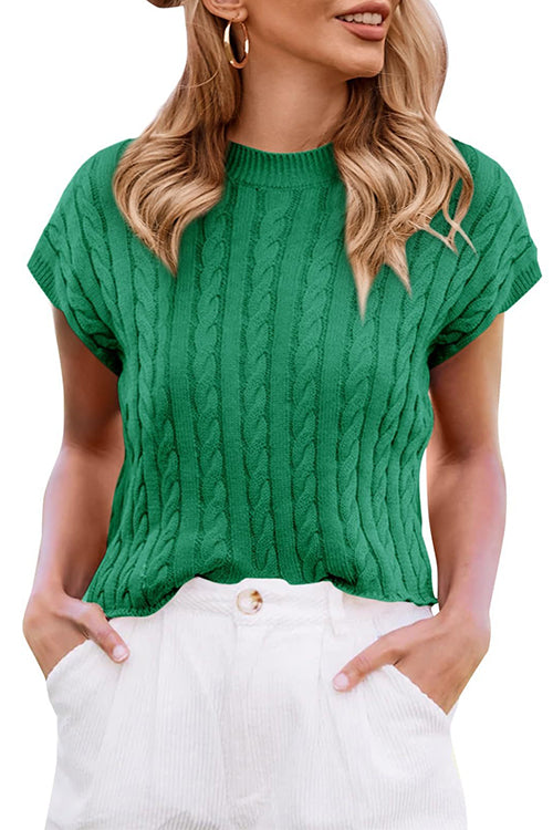 Margovil Crewneck Short Sleeves Cable Knit Sweater