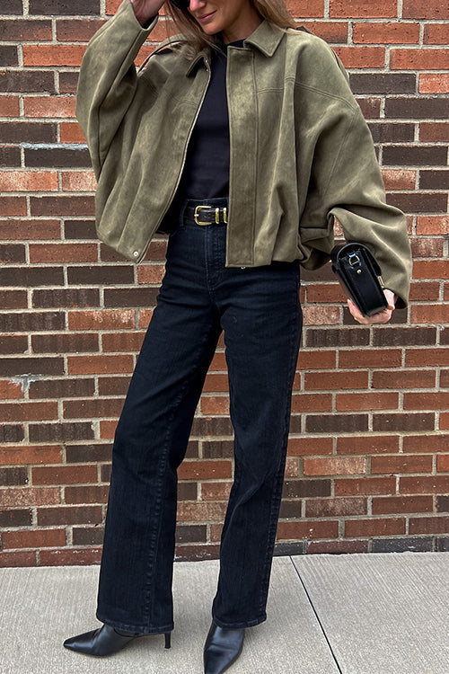 Margovil Lapel Zip Up Trendy Bomber Jacket