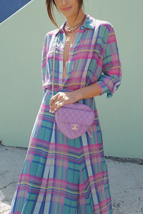 Long Sleeves Button Down Plaid Blouse Shirt