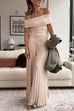 Off Shoulder Pleated Swing Maxi Dress